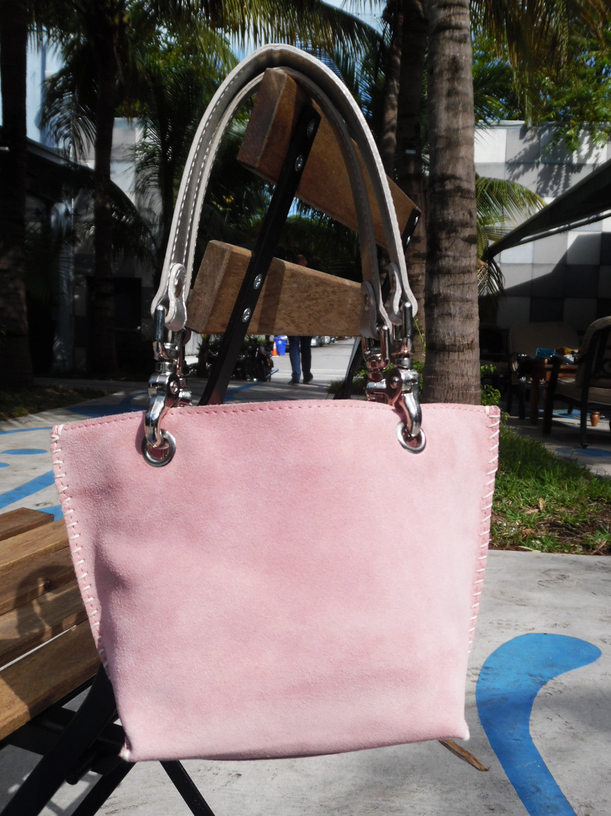 Gamini Mini Suede Bag With Topstitching Pink