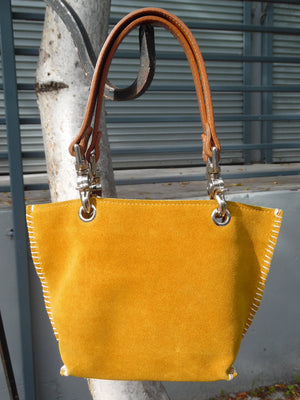 Gamini Mini Suede Bag With Topstitching Mustard