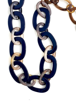 Horn Necklace Navy Lacquer and Mixed Oval Links