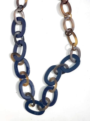 Horn Necklace Navy Lacquer and Mixed Oval Links