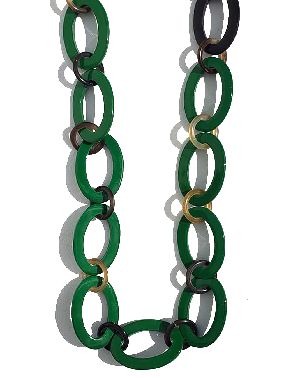 Horn Necklace Green Lacquer Mixed Links