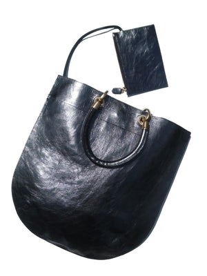 Flat Oblong Tote Bag Metallic Leather Anthracite And Bronze