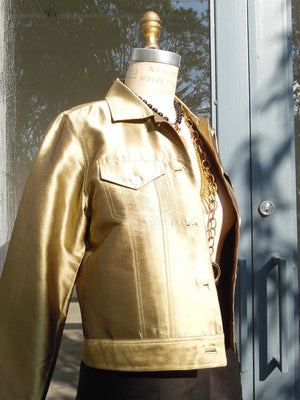 Jean Jacket Thai Silk And Mother Of Pearl Brass Eggplant