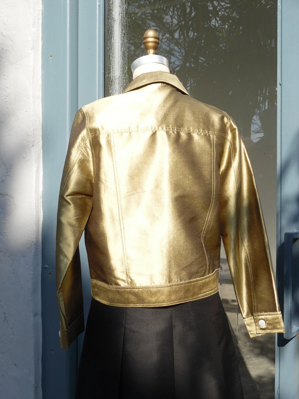 Jean Jacket Thai Silk And Mother Of Pearl Brass Eggplant