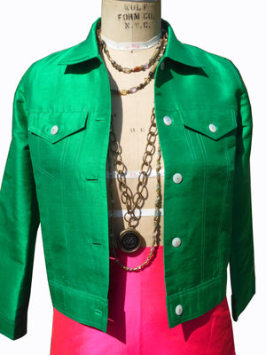 Jean Jacket Thai Silk And Mother Of Pearl Kelly Green