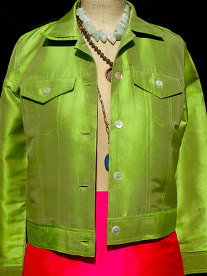 Jean Jacket Thai Silk And Mother Of Pearl Lime Candy Pink
