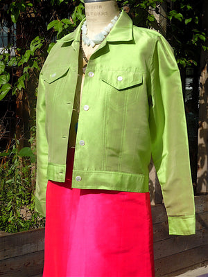 Jean Jacket Thai Silk And Mother Of Pearl Lime Candy Pink