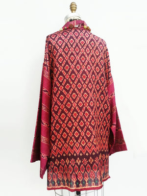 Silk Ikat Organza Kimono Caftan Aubergine
