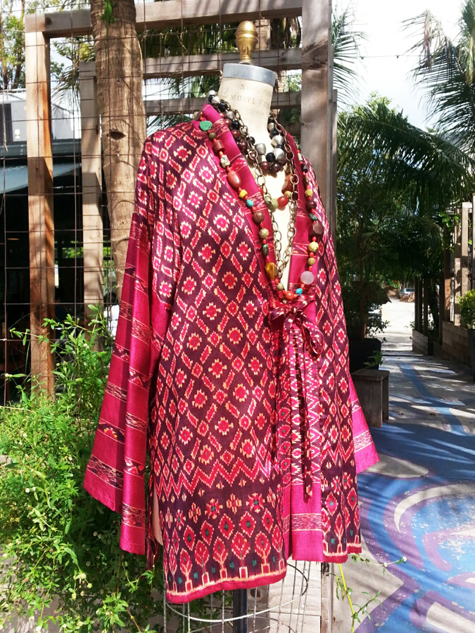 Silk Ikat Organza Kimono Caftan Aubergine