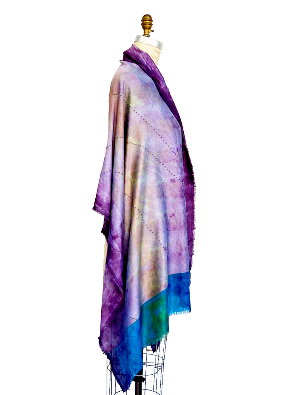 Hand Painted Silk Shawl With Embroidered Detail