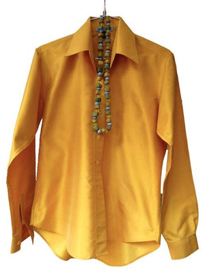 Thai Silk Button Down Shirt Mustard