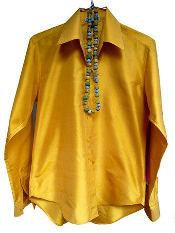 Thai Silk Button Down Shirt Mustard