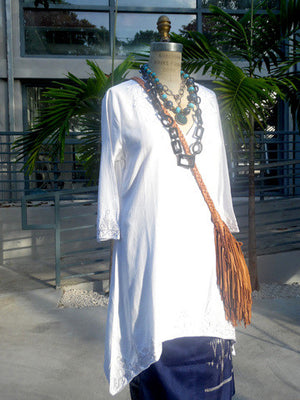 Cotton Linen Asymmetric Tunic With Appliqué