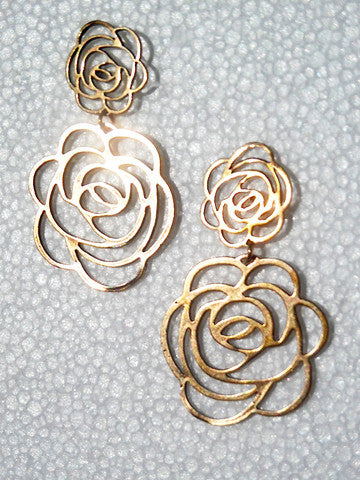 Earrings Double Rose In Gold On Brass