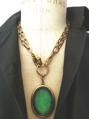 Necklace Intaglio Double Long Chain Oval