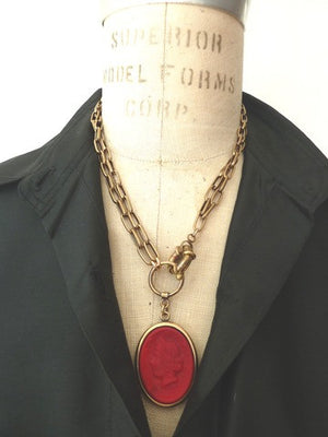 Necklace Intaglio Double Long Chain Oval
