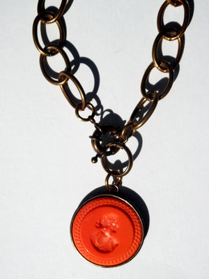 Necklace Intaglio On Antique Bronze Chain