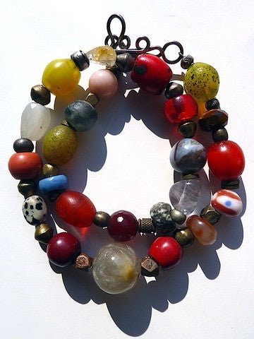 Necklace Multi Color Brass Carnelian Jade Glass