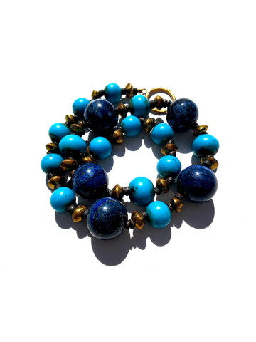 Necklace Vintage Turquoise Lapis Lazuli Brass