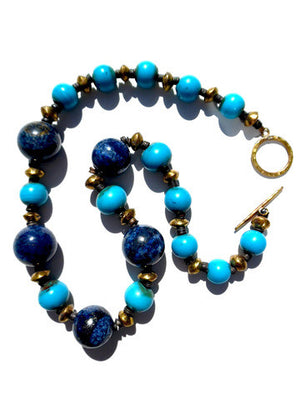 Necklace Vintage Turquoise Lapis Lazuli Brass