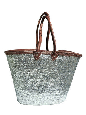 Sequin And Leather Tote Silver