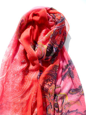 Shawl Silk And Cashmere Coral Pink Paisley
