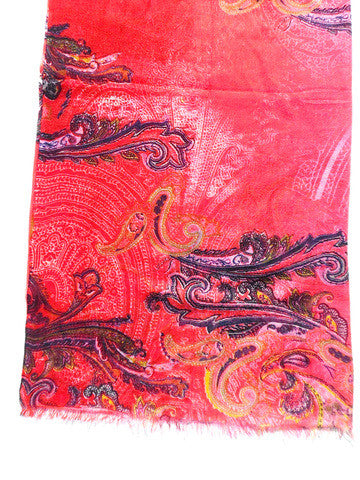Shawl Silk And Cashmere Coral Pink Paisley