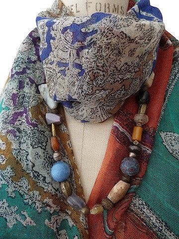 Shawl Silk And Cashmere Royal Teal Purple Paisley