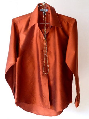 Thai Silk Button Down Shirt Copper