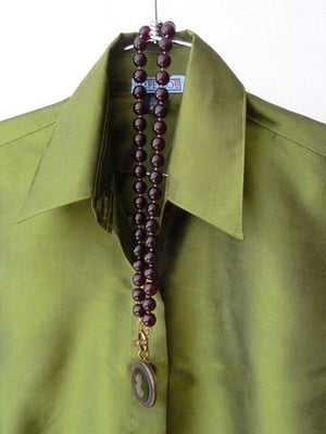 Thai Silk Button Down Shirt Moss Green
