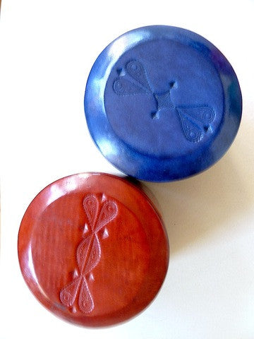 Boxes Hand Tooled African Leather Large Round