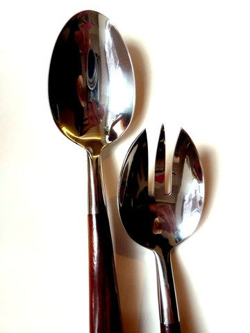 Rosewood And Stainless Steel Wave Pattern Salad Server Set