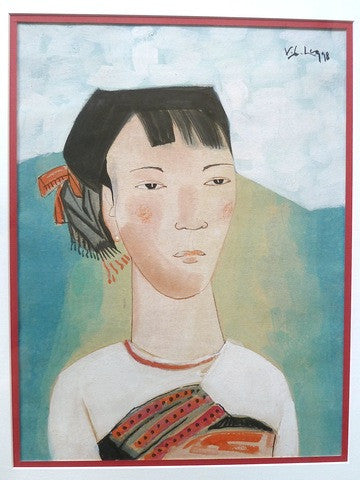 Vietnamese Watercolor Framed Bride Portrait