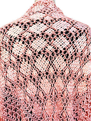 Silk Macrame Triangle Shawl Pink