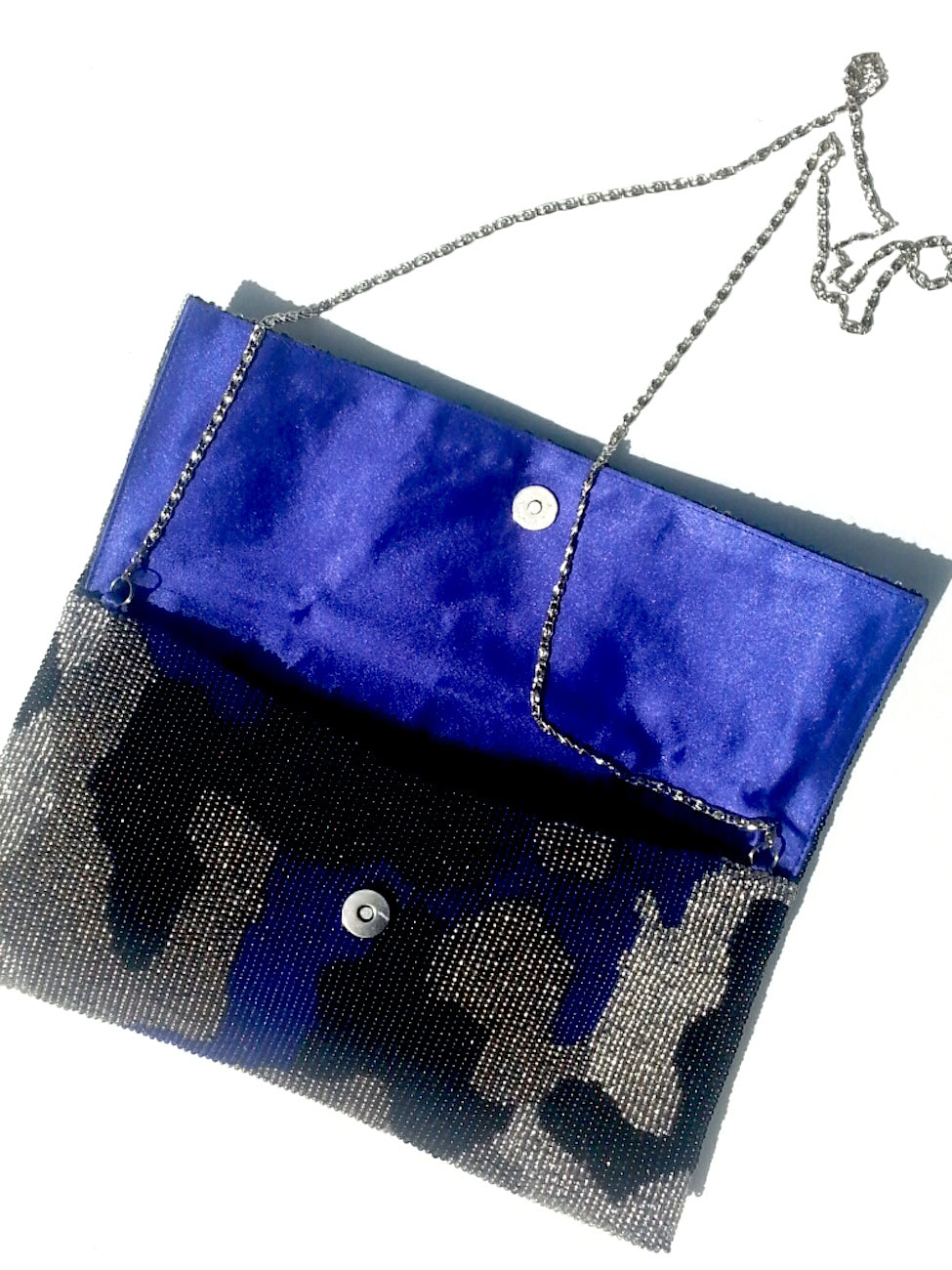 Beaded Envelope Clutch Bag Camo Blue Silver