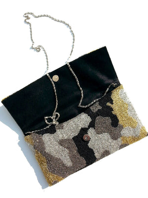Beaded Envelope Clutch Bag Camo Gold