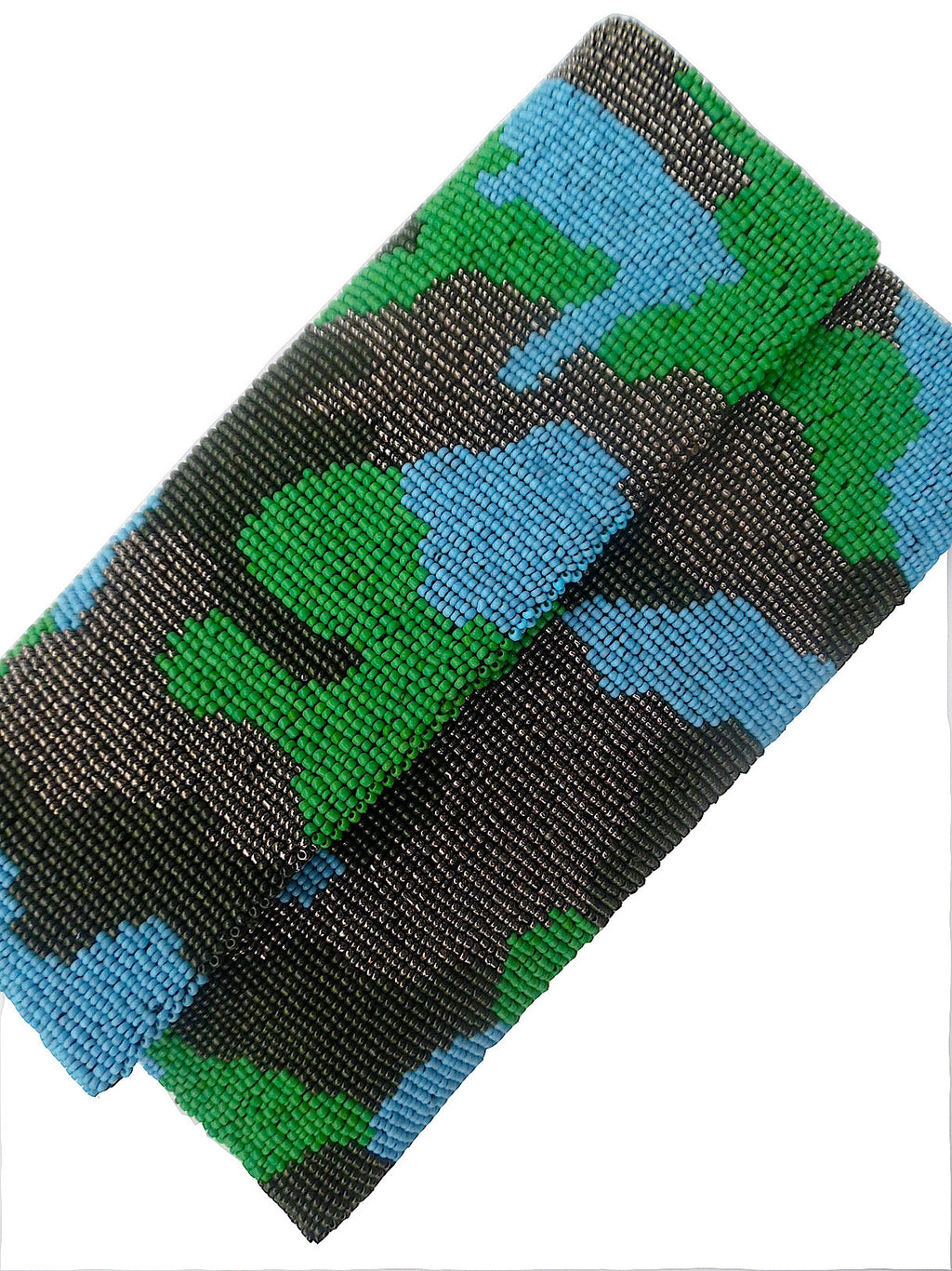 Beaded Envelope Clutch Bag Camo Turquoise