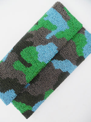 Beaded Envelope Clutch Bag Camo Turquoise