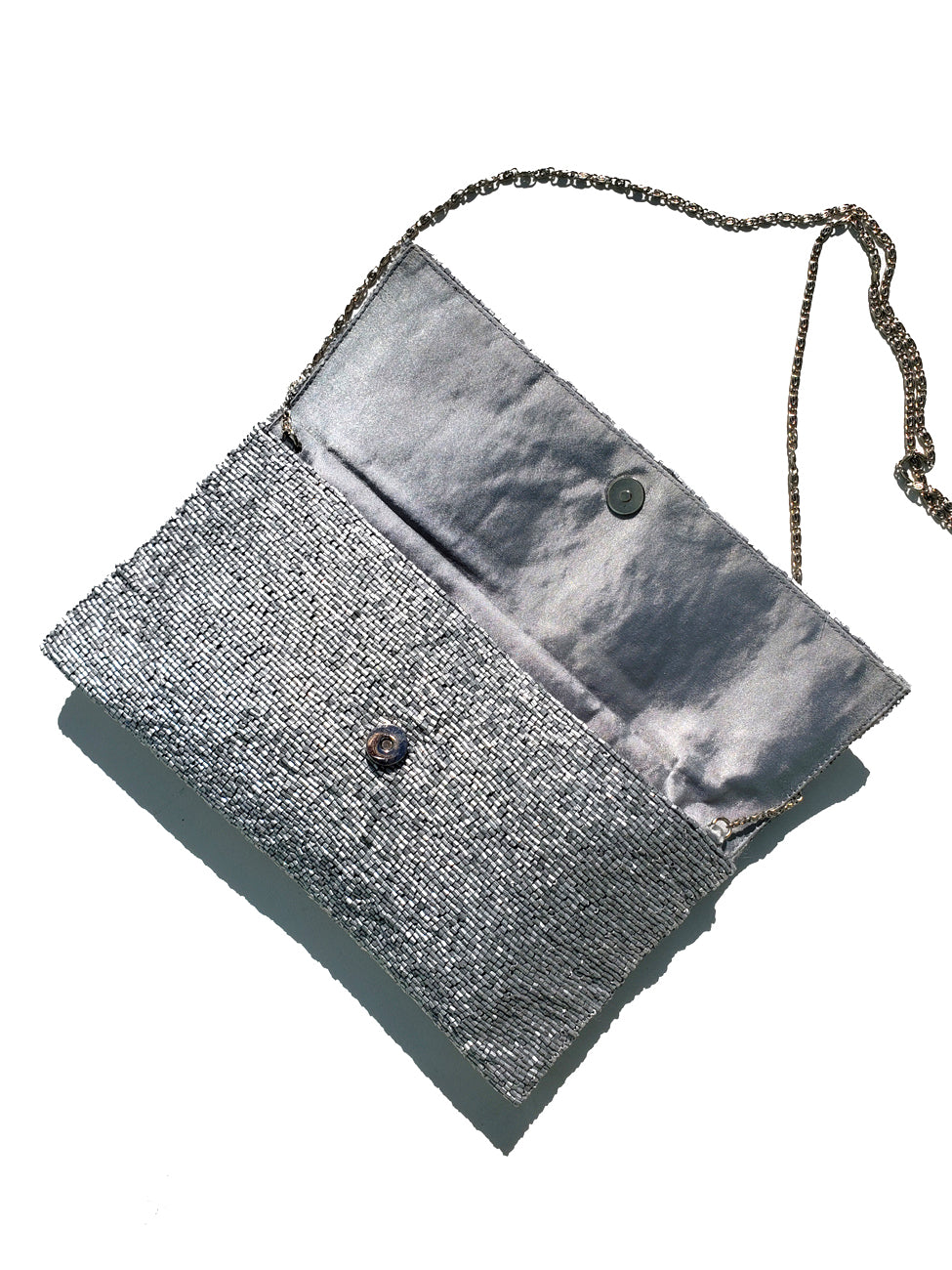 Beaded Envelope Clutch Bag Matte Silver