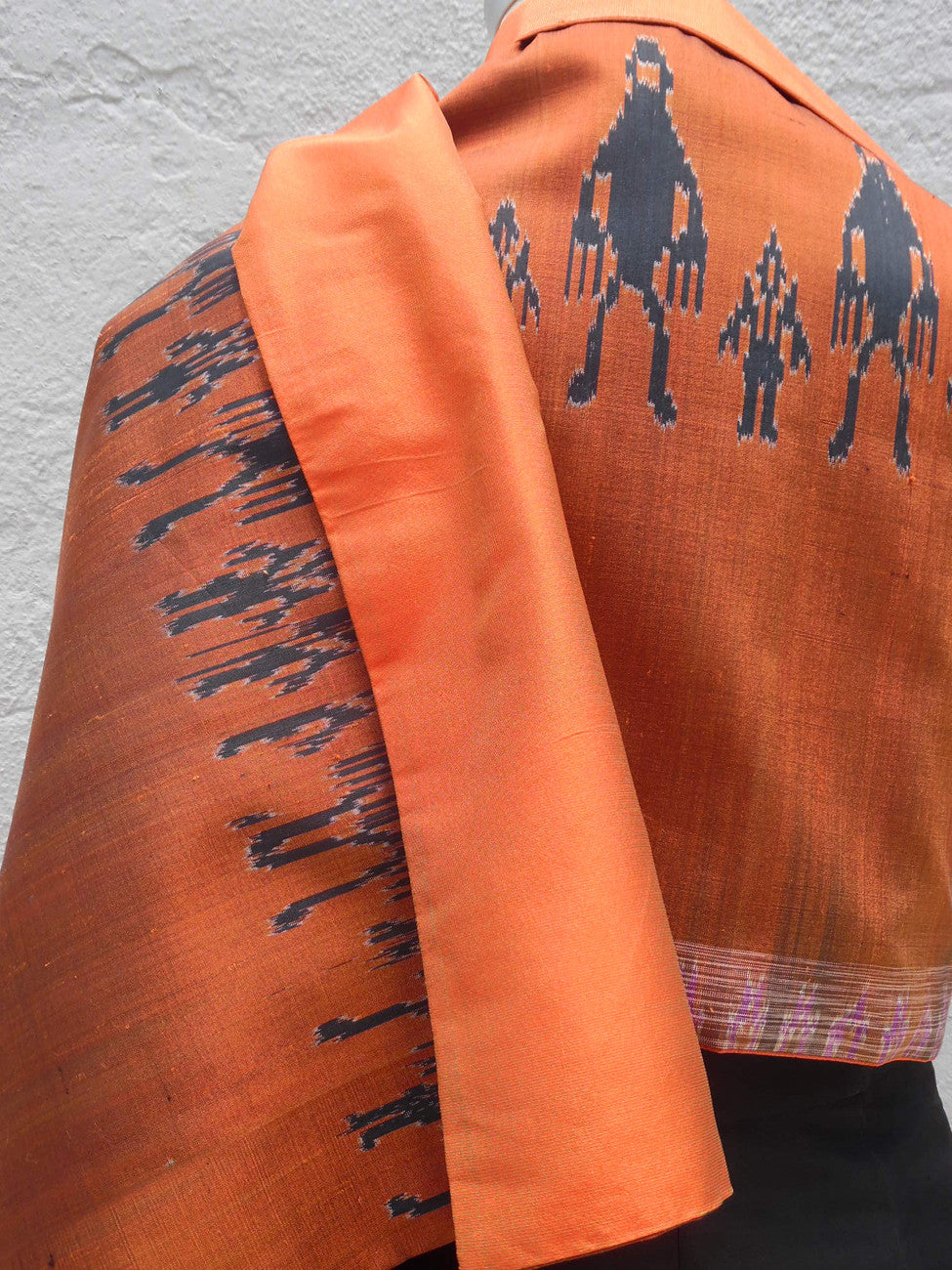 Silk Ikat Double Side Shawl Ancient Man on Copper