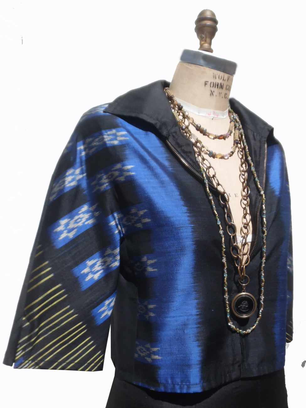 Modern Ikat Couture Cut Jacket Black And Cobalt