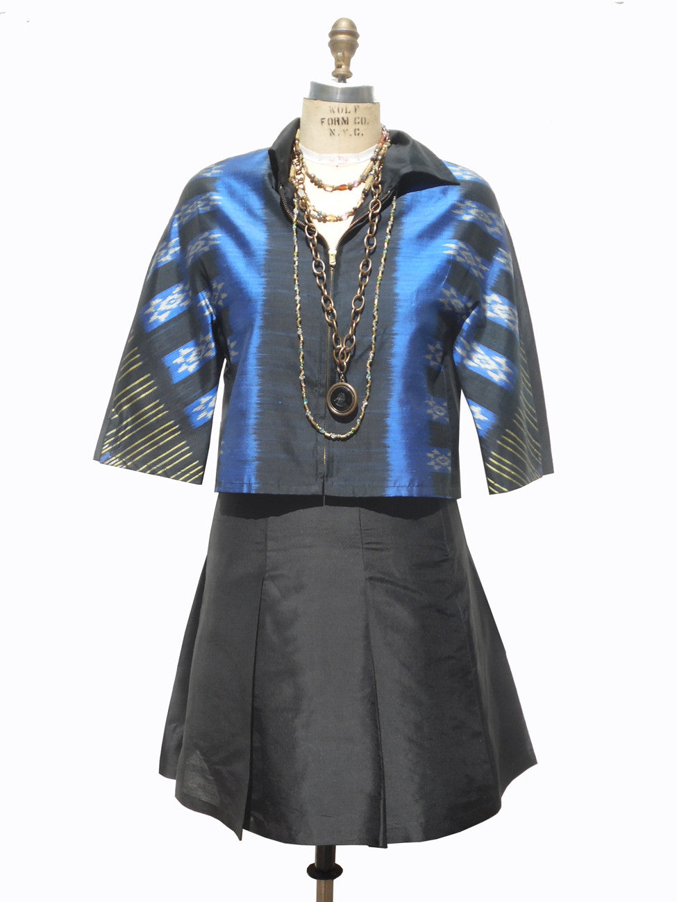 Modern Ikat Couture Cut Jacket Black And Cobalt