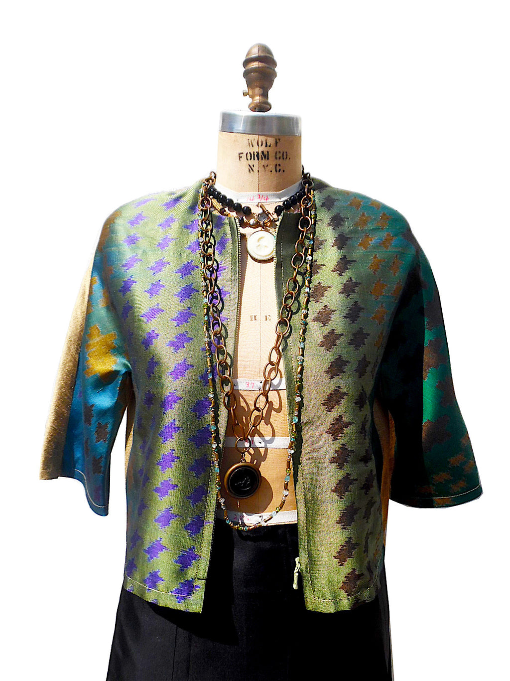 Modern Ikat Couture Cut Jacket Green Gold