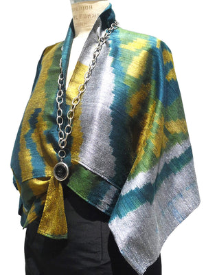 Kimono Style Short Jacket Silk Ikat Blue Green