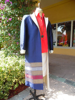 Reversible Silk Opera Coat Red White and Blue