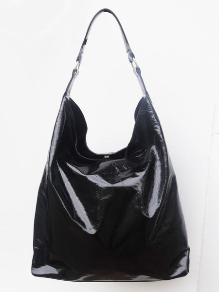 Black Patent Leather Purse Large Hobo Bag Ladies Handbag 