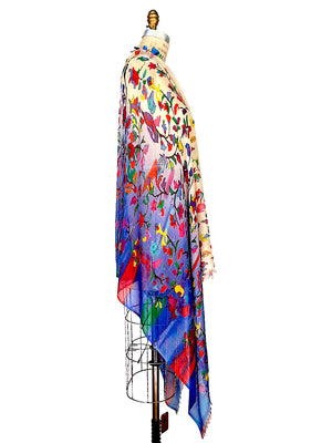 Shawl Silk And Cashmere Ombre Oriental Flower