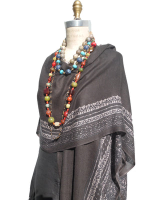 Cape Shawl Silk And Cashmere Charcoal Silver