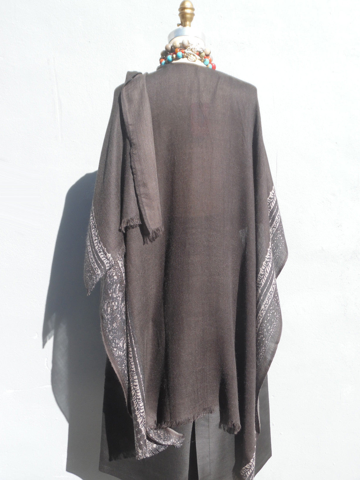 Cape Shawl Silk And Cashmere Charcoal Silver