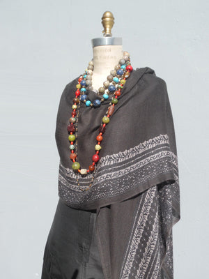 Cape Shawl Silk And Cashmere Charcoal Silver